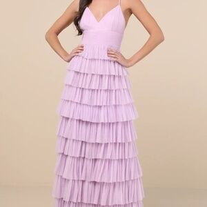 Lulus Radiant Event Lavender Mesh Tiered Ruffled Backless Maxi Dress Purple